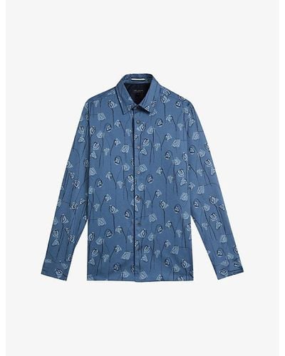 Ted Baker Frith Floral-print Stretch-cotton Shirt - Blue