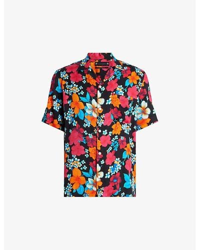 AllSaints Spiros Floral-print Relaxed-fit Woven Shirt - Red