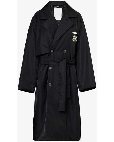 Song For The Mute Brooch-embellished Belted Shell Trench Coat - Black