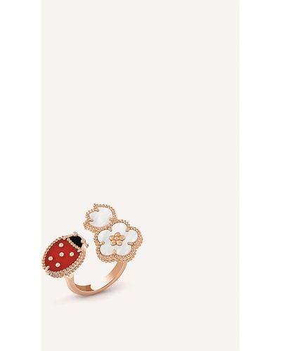 Van Cleef & Arpels Lucky Spring Between The Finger 18ct Rose-gold Carnelian, Mother-of-pearl And Onyx Ring - Natural