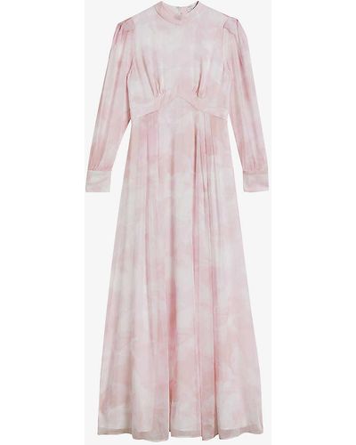 Ted Baker Huron Blouson-sleeve Recycled-polyester Maxi Dress - Pink