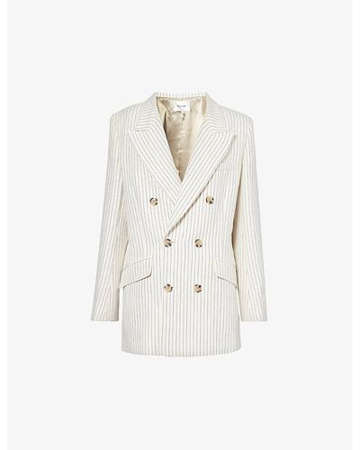 FRAME Double-breasted Peak-lapel Regular-fit Cotton And Linen-blend Blazer - White