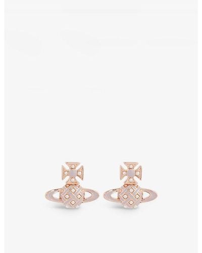 Vivienne Westwood Cassie Bas Relief Brass And Enamel Stud Earrings - White