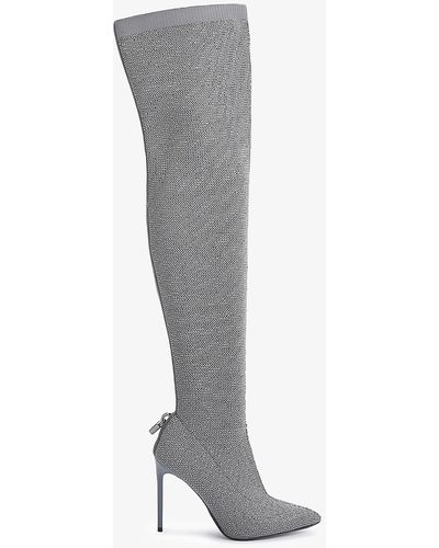 Carvela Kurt Geiger Vixen Crystal-embellished Knitted Heeled Boots - Grey