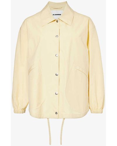 Jil Sander Brand-print Collared Cotton Jacket - Natural