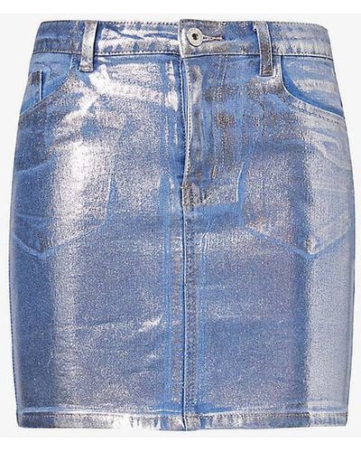 Amy Lynn Soho Metallic-finish Stretch-denim Mini Skirt - Blue