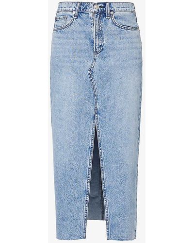 Rag & Bone Clara Branded-hardware Denim Midi Skirt - Blue