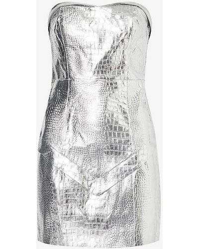 ROTATE BIRGER CHRISTENSEN Croc-embossed Metallic Faux-leather Mini Dress - White