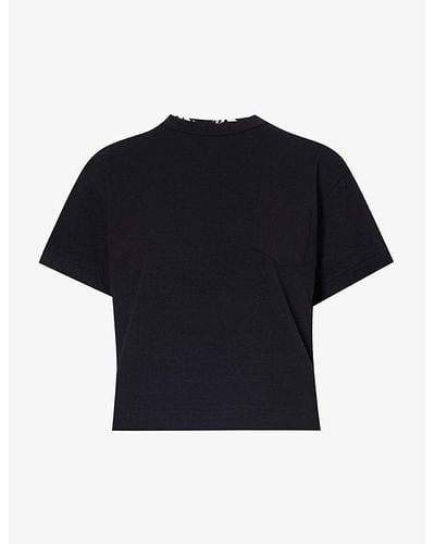 Sacai Floral-pattern Pleated-back Cotton-jersey T-shirt - Black