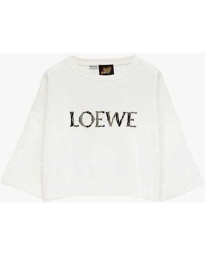 Loewe X Paula's Ibiza Cropped Relaxed-fit Cotton-blend-jersey T-shirt - White