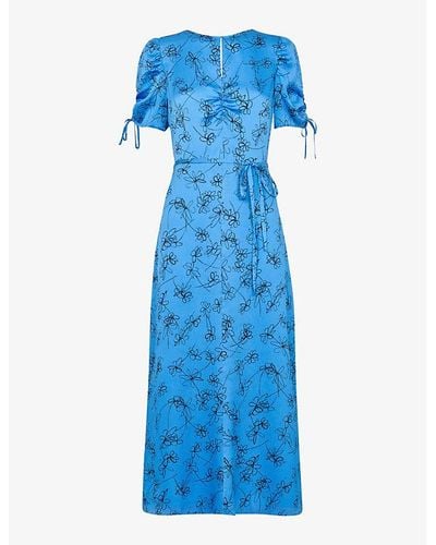 Whistles Aurelie Scribble Daisy Floral-print Woven-blend Midi Dress - Blue