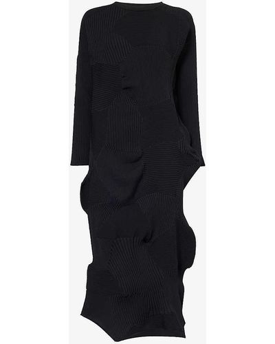Issey Miyake Kone Kone Asymmetric-hem Knitted Midi Dress - Black