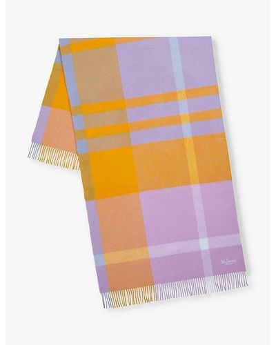Mulberry Check-pattern Logo-embroidered Wool Scarf - Multicolor
