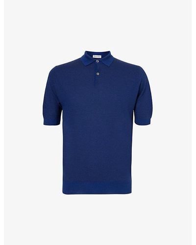 John Smedley Ribbed-trim Short-sleeve Merino-wool Knitted Polo Shirt X - Blue