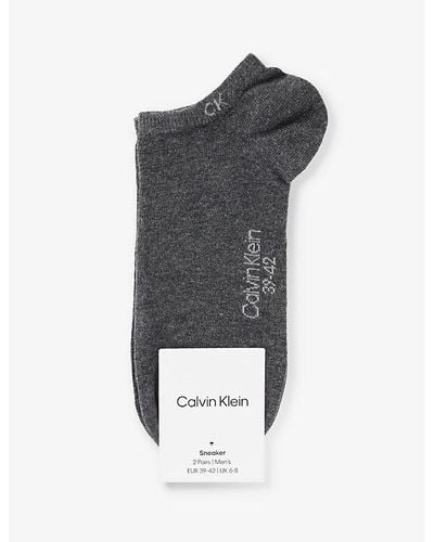 Calvin Klein Ribbed-trim Branded Pack Of Two Cotton-blend Socks - Grey