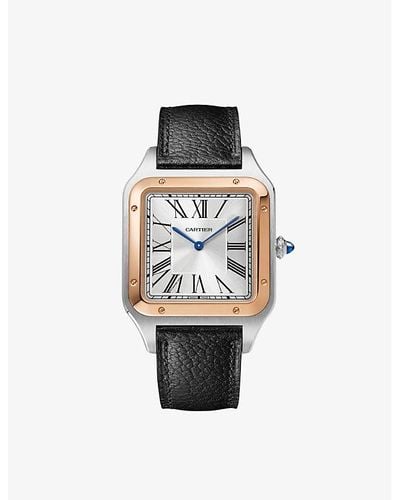 Cartier Crw2sa0021 Santos-dumont Extra-large Stainless-steel And Leather Mechanical Watch - White