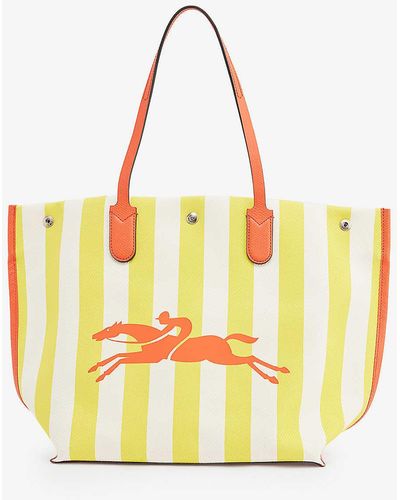 Longchamp Roseau Logo-print Striped Cotton Tote Bag - Yellow