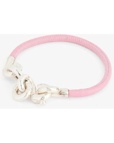Bottega Veneta Chain-knot Leather And Sterling-silver Bracelet - Pink
