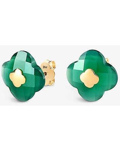 The Alkemistry Morganne Bello Clover 18ct And 3.78ct Green Agate Stud Earrings