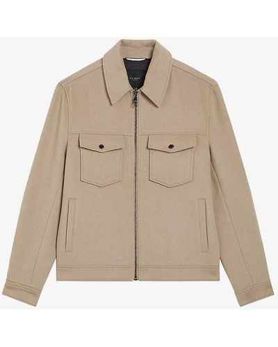 Ted Baker Somerss Patch-pocket Regular-fit Wool-blend Jacket - Natural