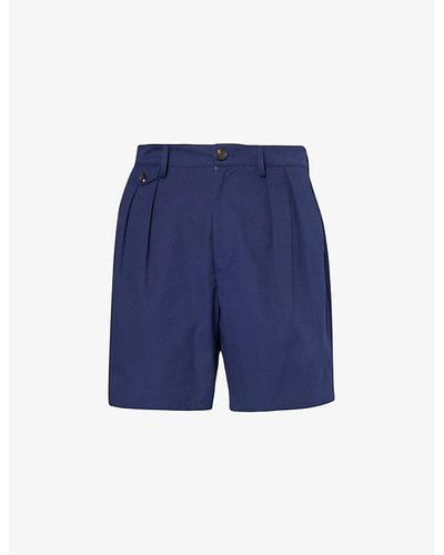 Bally Knife-pleat Regular-fit Cotton-twill Shorts - Blue