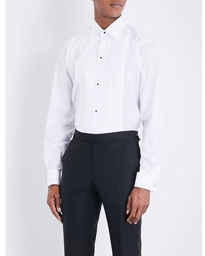 Eton Pleated-panel Double-cuff Regular-fit Cotton Dress Shirt - White