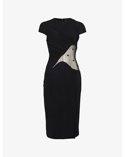 Givenchy Semi-sheer Cut-out Woven Midi Dress - Black