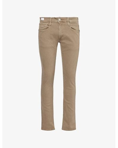 Replay Anbass Brand-patch Tapered-leg Mid-rise Stretch-denim Jeans - Natural