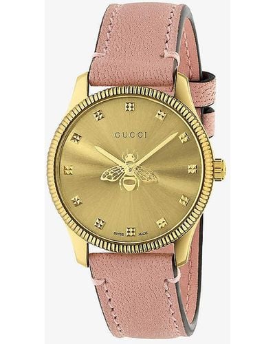 Gucci Ya1265041 G-timeless Stainless-steel And Leather Quartz Watch - Metallic