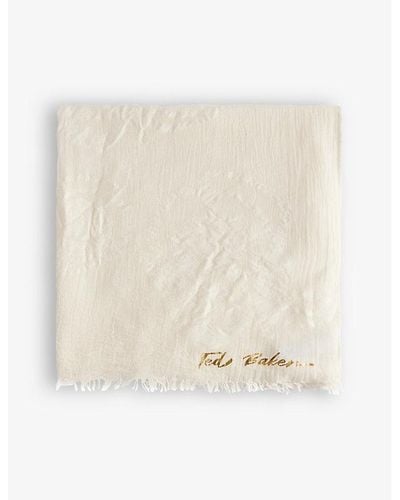 Ted Baker Keliee Logo-print Frayed Cotton-blend Scarf - White