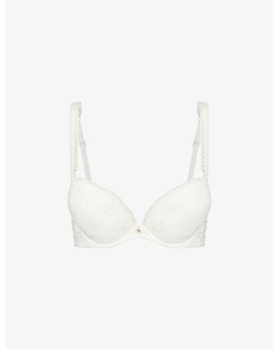 Aubade Kiss Of Love Lace-embellished Woven Plunge Bra - White