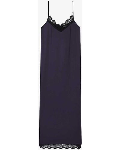 The Kooples Vy Lace-embroidered V-neck Woven Maxi Dress - Blue