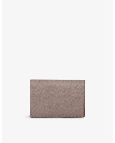 Smythson Panama Folded Cross-grain Leather Cardholder - Gray