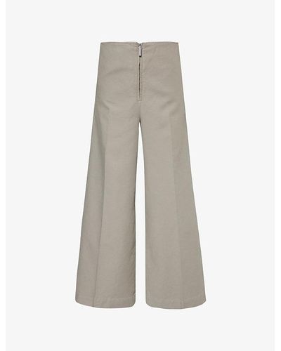 Totême Wide-leg High-rise Organic-cotton Canvas Pants - Gray