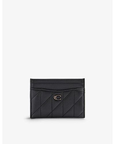 COACH Logo-plaque Quilted-leather Card Holder - Black