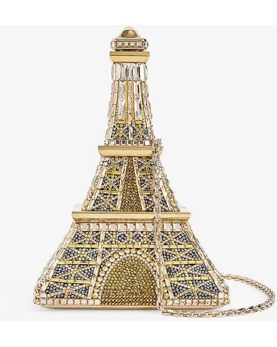 Judith Leiber Eiffel Tower Crystal-embellished Brass Clutch Bag - Metallic
