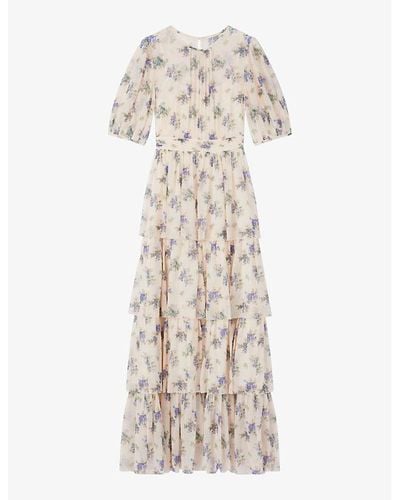 LK Bennett Bouvier Floral-print Tiered Silk Maxi Dress - Natural