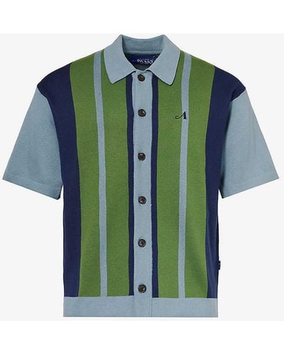 AWAKE NY Camp-collar Brand-embroidered Regular-fit Knitted Shirt - Green