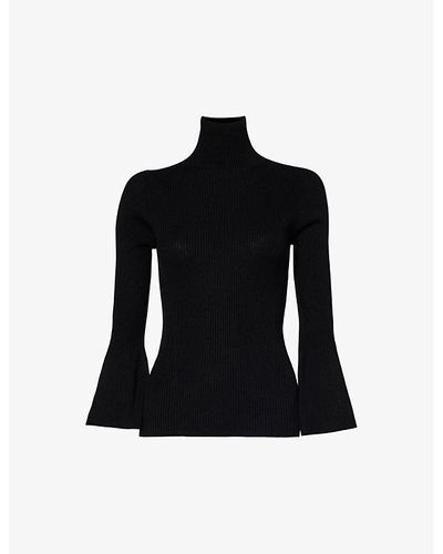 CFCL High-neck Flared-sleeve Knitted Top - Black