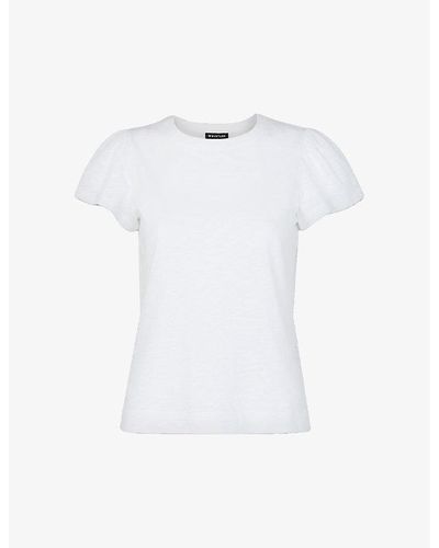 Whistles Round-neck Frilled-sleeve Cotton T-shirt - White