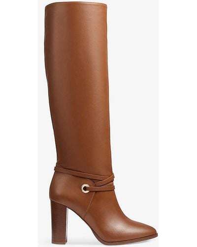 LK Bennett Shelby Lace-embellished Leather Heeled Knee-high Boots - Brown