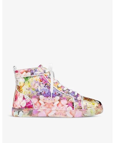 Christian Louboutin Blooming Louis Orlato Abstract-print Silk High-top Trainers - Pink