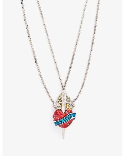 Jean Paul Gaultier Heart Sword Brass Necklace - White