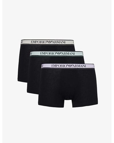 Emporio Armani Branded-waistband Pack Of Three Stretch-cotton Trunks X - Black