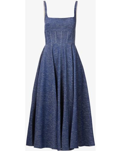 Emilia Wickstead Mona A-line Denim Midi Dress - Blue