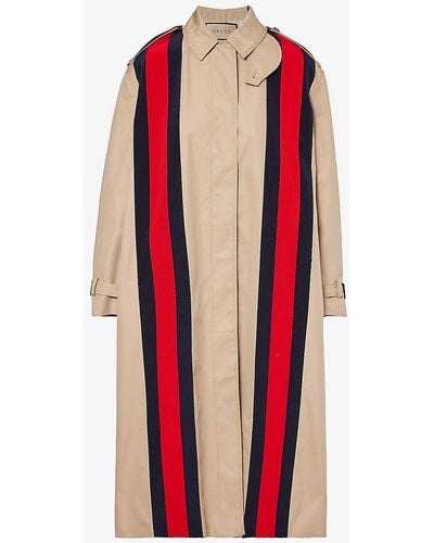 Gucci Striped-trim Relaxed-fit Cotton-blend Coat - Red