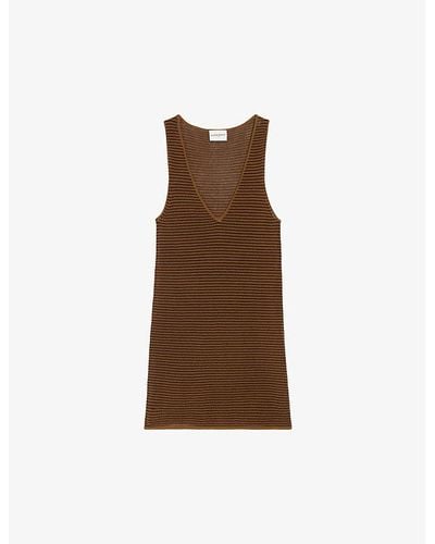 Claudie Pierlot Stripe-weave Scoop-neck Knitted Vest Top - Brown