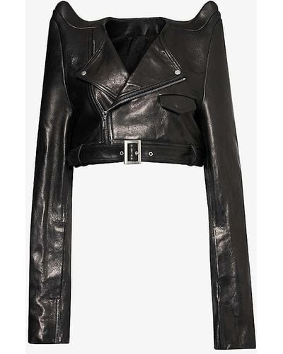 Rick Owens Pointed-shoulder Cropped Leather Jacket - Black