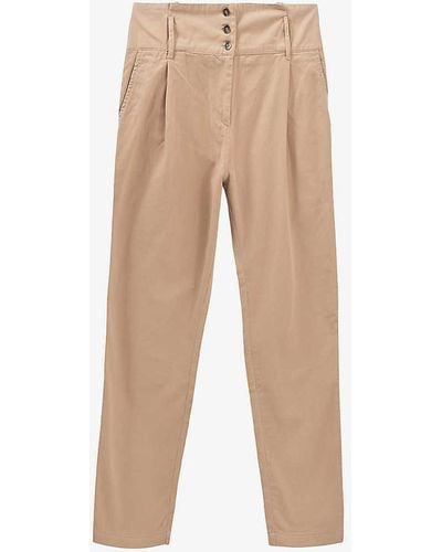 IKKS Belted Straight-leg High-rise Cotton Trousers - Natural