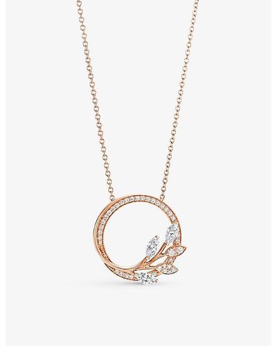 Tiffany & Co. Vine Circle Small 18ct Rose-gold And 0.39ct Brilliant- And Marquise-cut Diamond Pendant Necklace - White